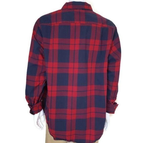 Goodfellow & Co Mens 2XB Northrop Shirt Red & Navy Plaid Long Sleeve Big & Tall - Picture 8 of 10